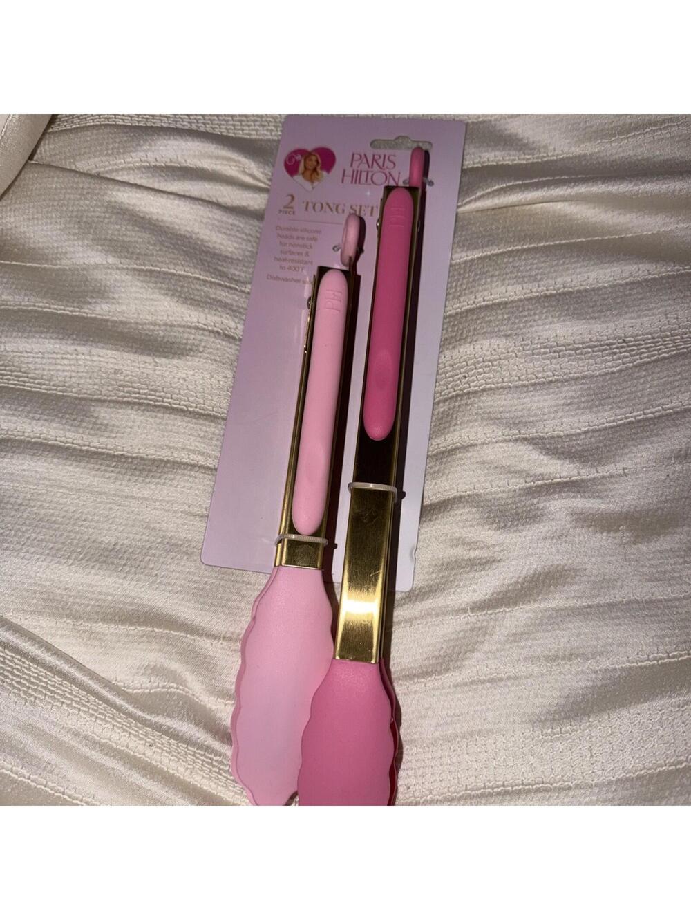 NWT Paris Hilton 2 Piece Tong Set Stainless Locks Closed two tone Pink Gold RARE - Picture 1 of 5